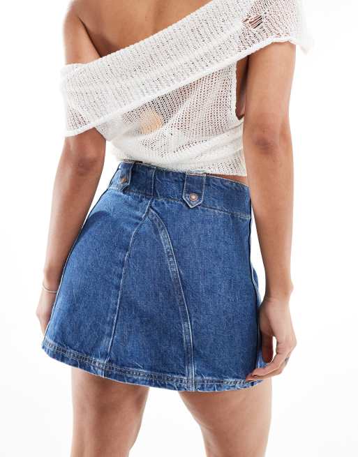 Free People denim a-line mini skirt in mid wash blue, 3 of 5