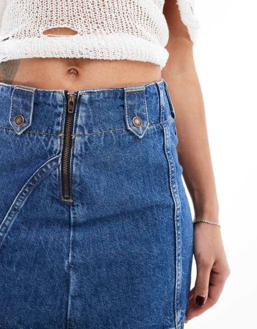 Free People denim a-line mini skirt in mid wash blue, 4 of 5