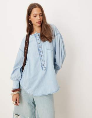 Free People Denim Dreaming Pullover Shirt In Blue