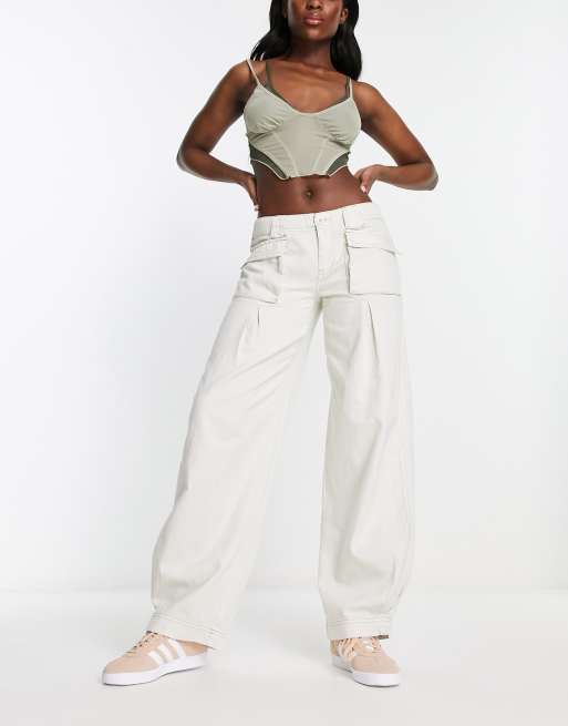 White Wide Leg Cargo Pants, Pants