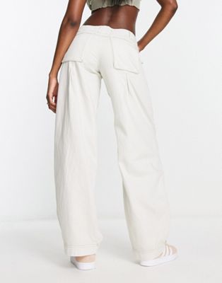 White Cotton Knit Denim Cargo Pants Design by RISING AMONG at