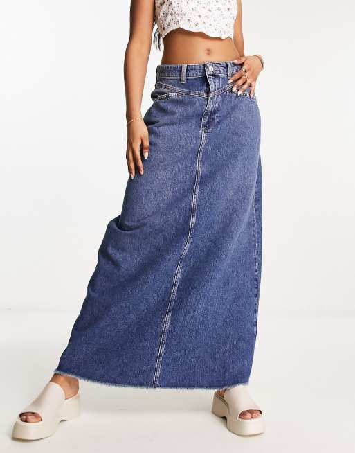 Free People denim maxi skirt in dark indigo | ASOS