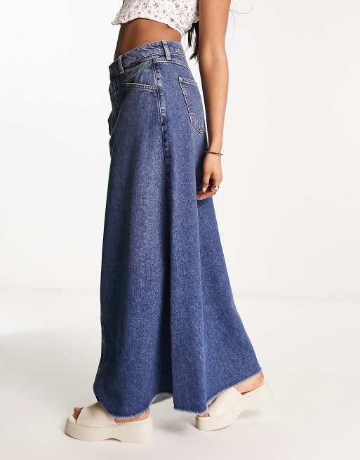 Free People denim maxi skirt in dark indigo ASOS