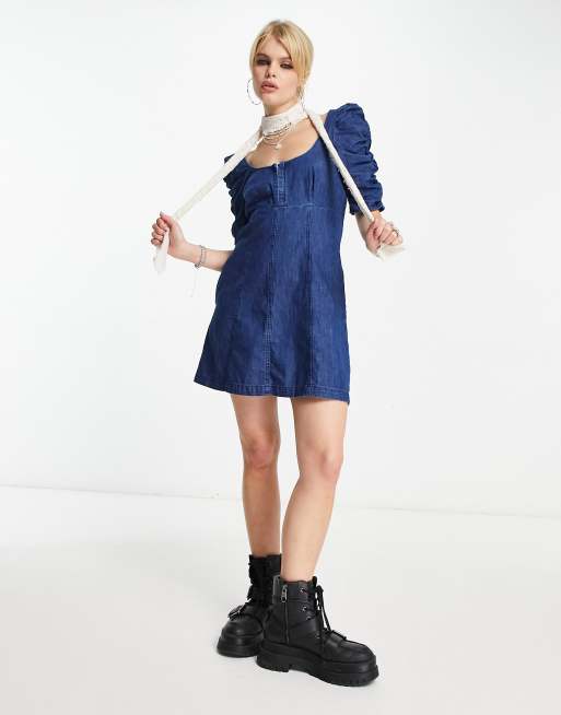 Zara denim dress discount with balloon sleeves