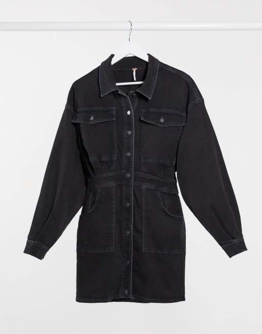 Free people denim shirt dress in black asos