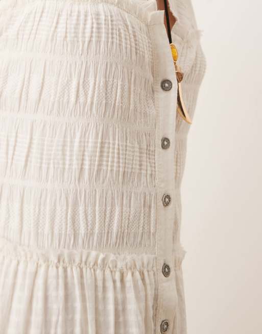 Free People desert dazed button through midi dress in ivory, 3 of 4