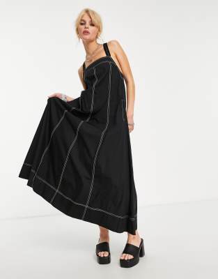 Free People Desert Hearts apron maxi dress in black