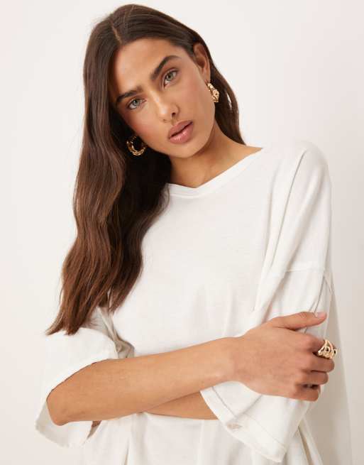 Free People - Devon - T-shirt comoda color avorio