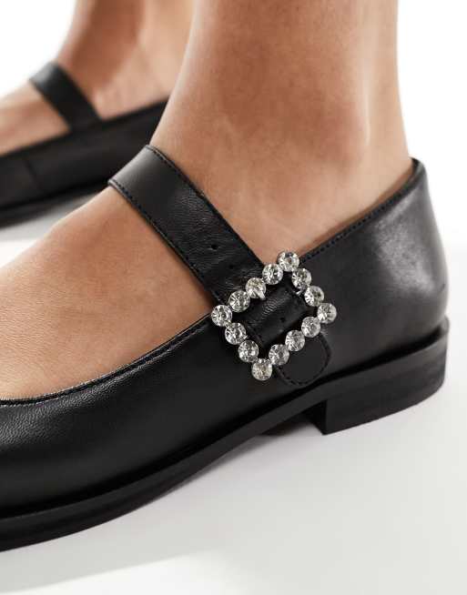 Free People diamante buckle mary jane flats in black