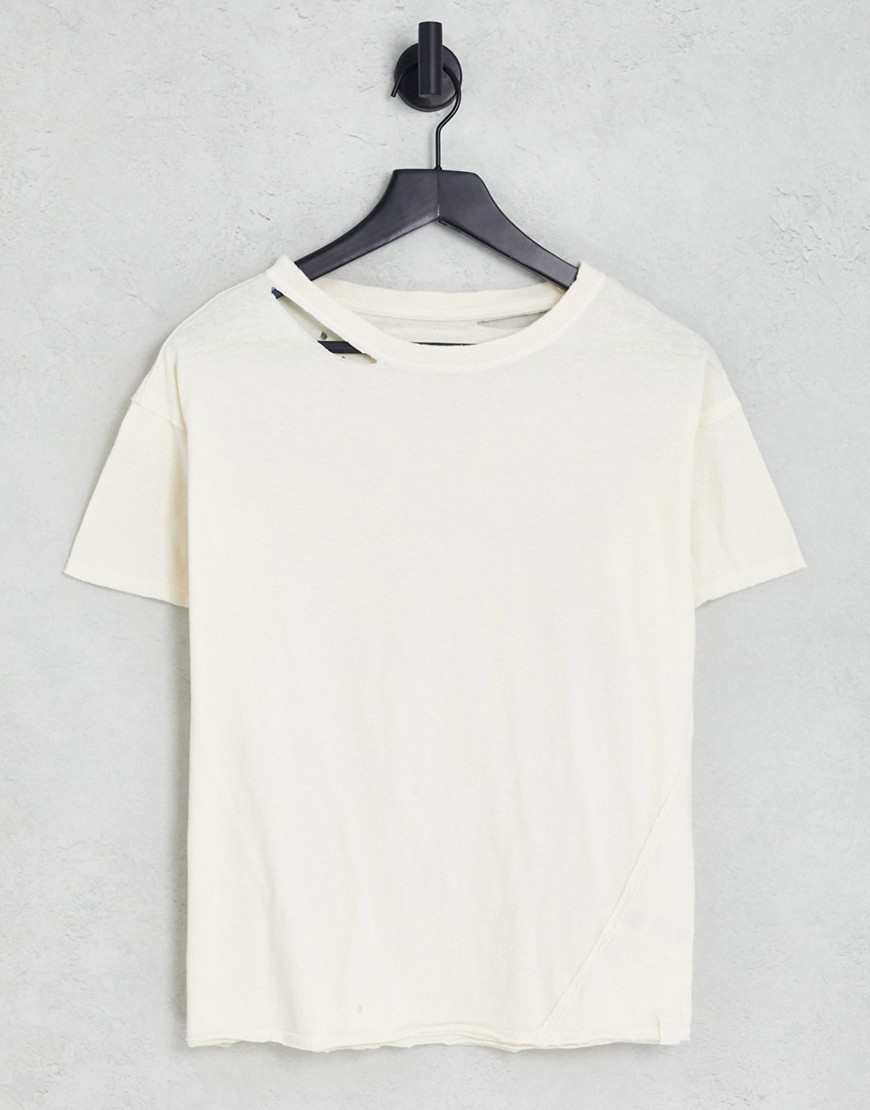 Free People distressed dani t-shirt in ivory-White
