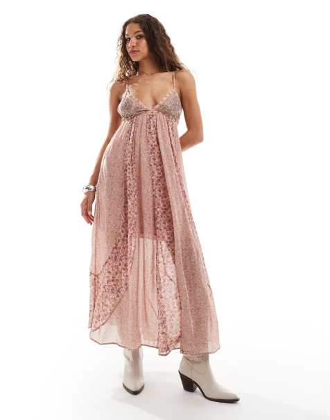 Free People ditsy print cami midaxi dress in pink - view 1