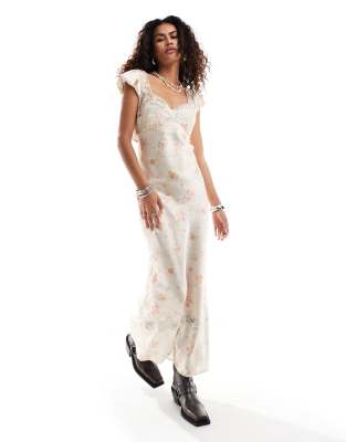 Free People ditsy print v-neck maxi dress in cream