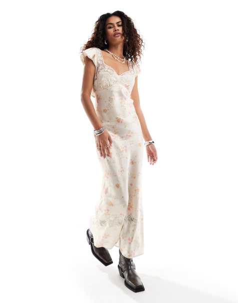 Free People ditsy print v-neck maxi dress in cream - view 1