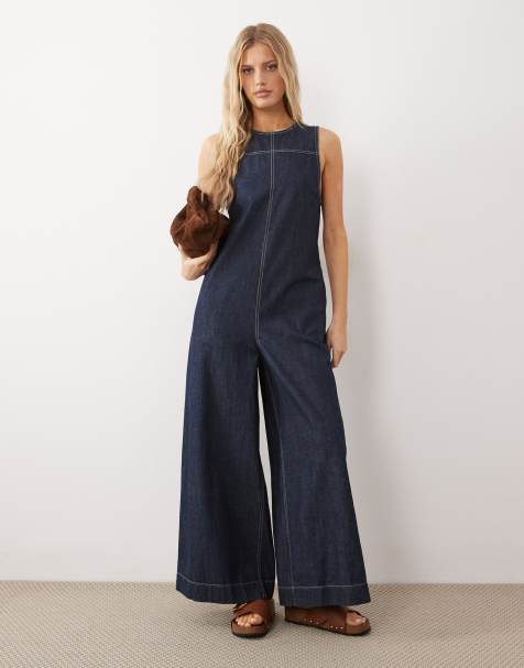 Free People do no wrong jumpsuit in blue denim - view 1