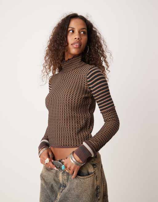 Free People - Dolcevita multicolore a maniche lunghe a righe