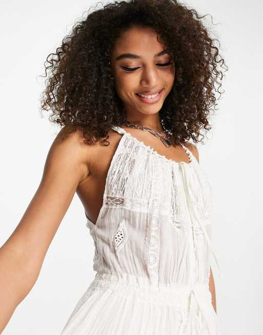 Free People Dolly bodysuit with broderie maxi dress overlay in ivory | ASOS