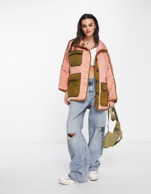 Free People dolman color block quilted jacket in lilac-Purple