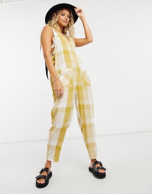 Free People Don't You Want This gingham jumpsuit in green