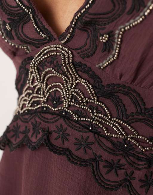 Free People dream on beaded tank in chocolate brown, 3 of 4
