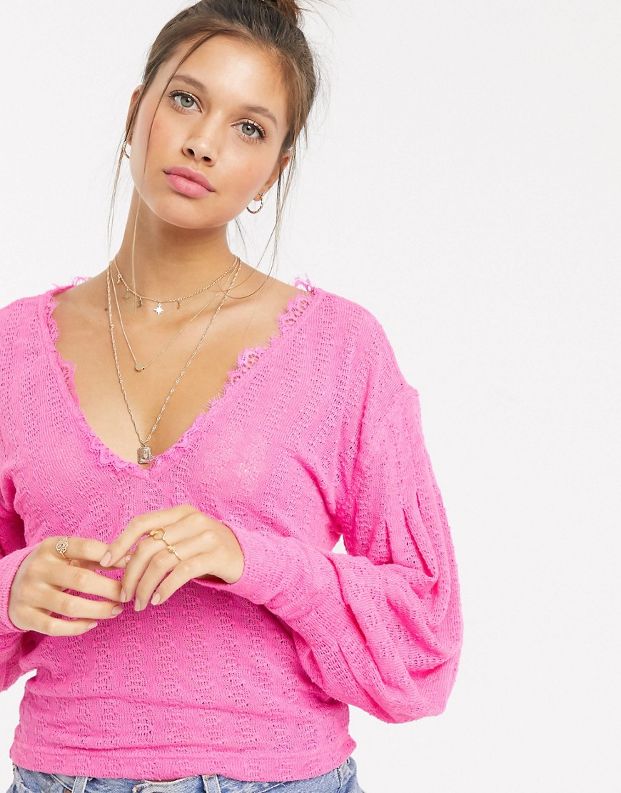 Free People Dreamgirl balloon sleeve sweatshirt-Pink