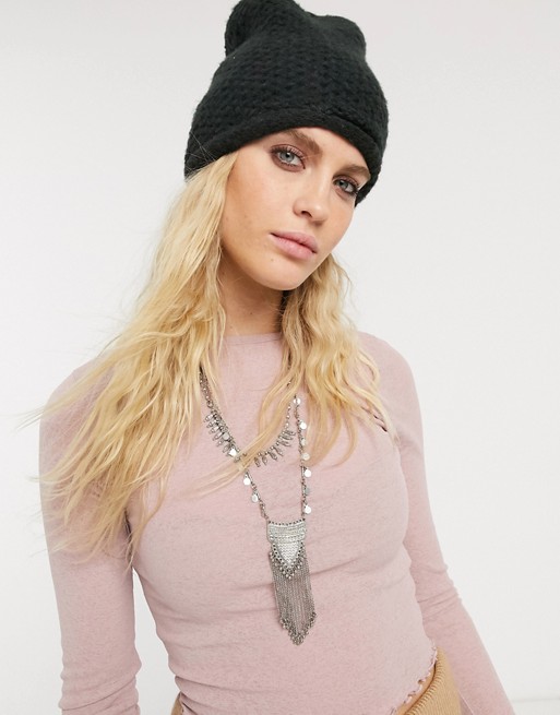 Free People Dreamland knitted beanie in Black