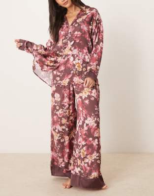 Shop Free People Dreamy Days Floral Print Satin Pajama Set In Red