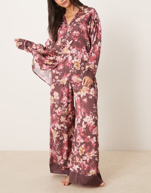 Free People Dreamy Days floral print satin pajama set in wine