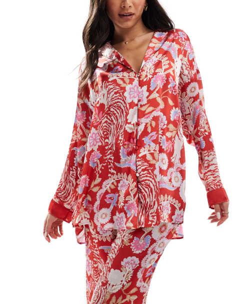 Free People dreamy days printed pyjama set in red multi - view 1