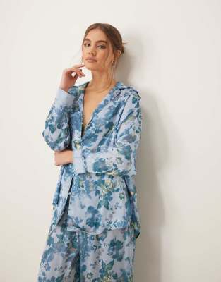 Shop Free People Dreamy Days Printed Satin Pajama Set In Blue
