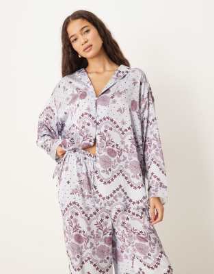 Free People - Dreamy Days - Pyjama-Set in Eisgrau mit Print-Blau