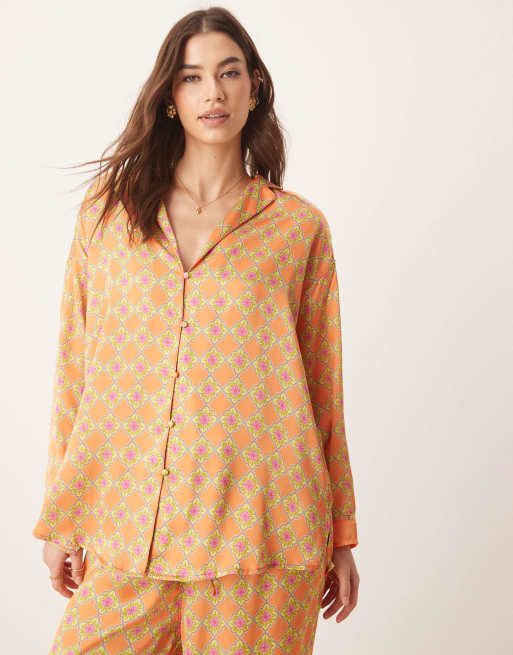 Free People dreamy days sleepwear pajama set in orange combo | ASOS