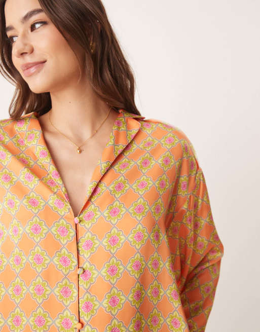 Free People dreamy days sleepwear pajama set in orange combo | ASOS