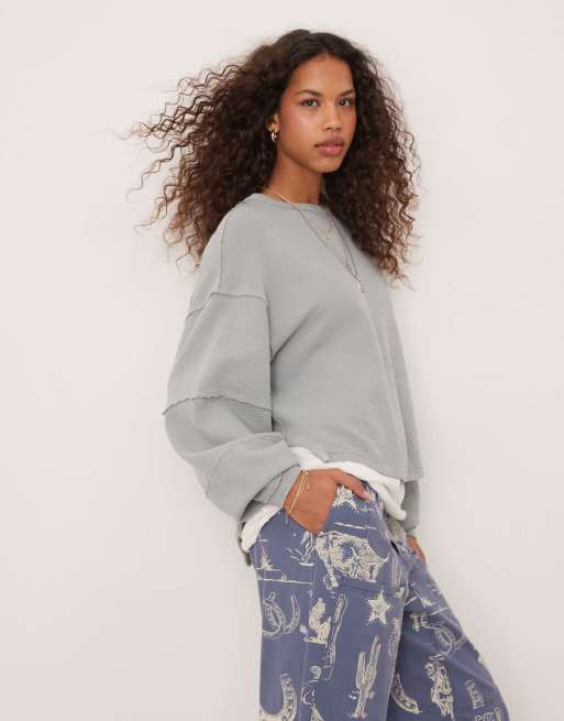 Free People dropped shoulder relaxed sweatshirt in light blue