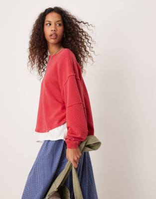 Free People dropped shoulder relaxed sweatshirt in washed red