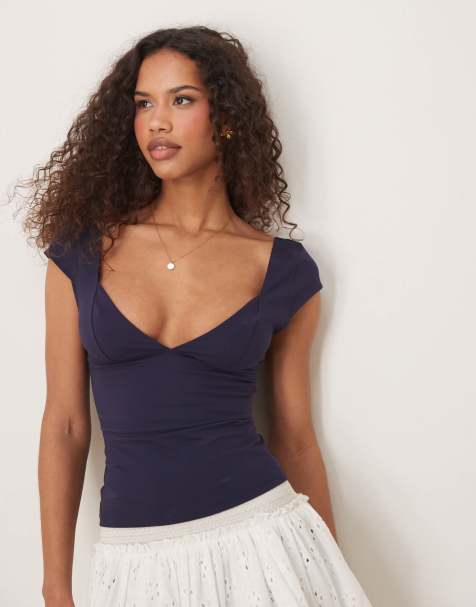 Free People duo corset cami top in navy blue - view 1