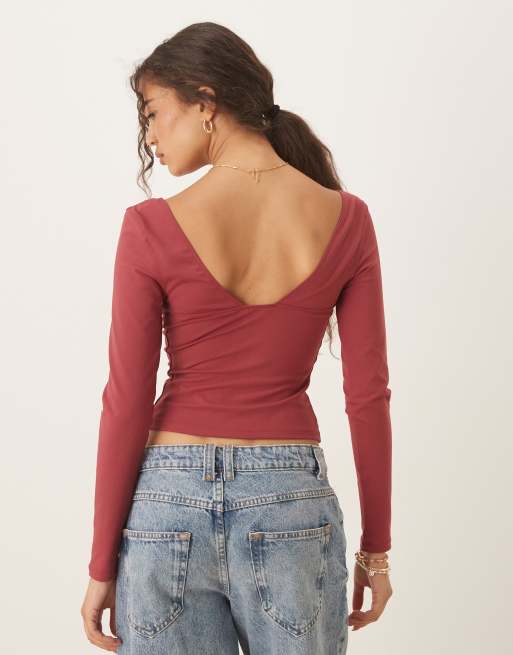 Free People duo corset long sleeve top in earth red, 3 of 4