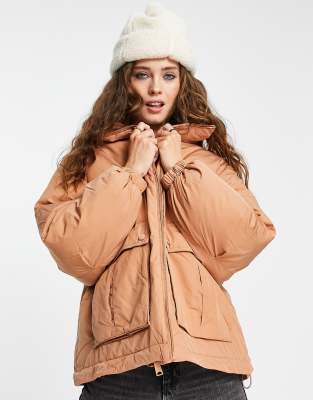 Free People Duvet bomber jacket in peach - ASOS Price Checker