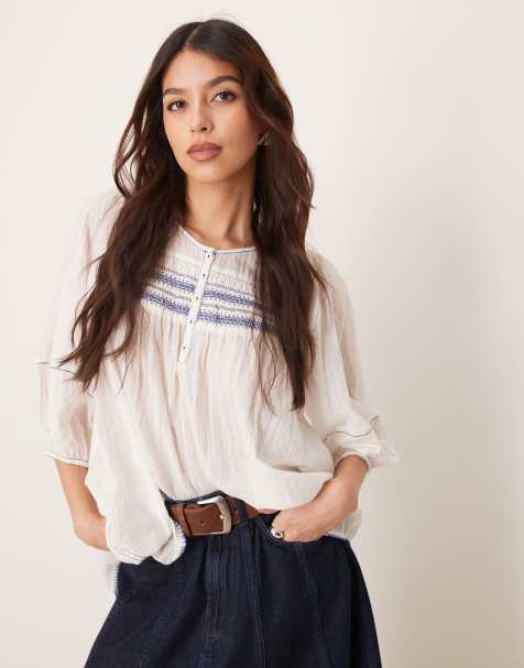 Free People dylan smocked tunic in ivory - view 1