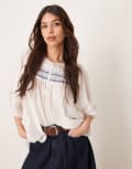 [Free People] Free People Dylan smocked tunic in ivory-White XS Ivory Combo