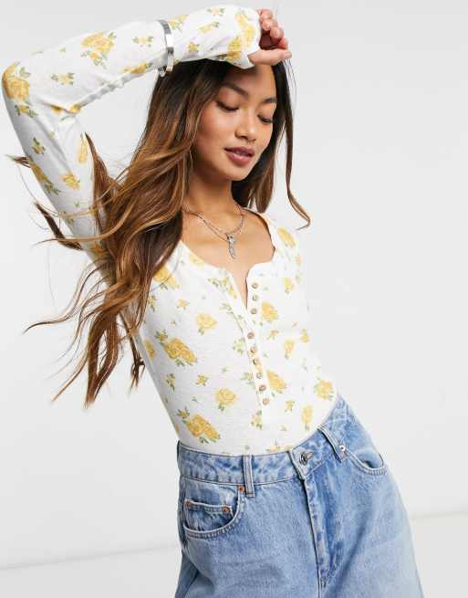Free People - Dylan - Thermische body met print in wit