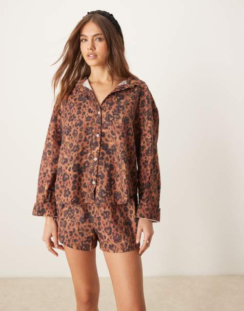 Free People early morning leopard print pyjamas in brown - view 1