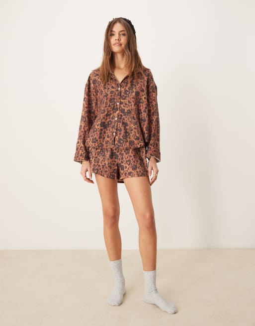 Free People early morning leopard print sleep set in brown ASOS