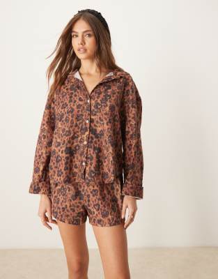 Free People - Early Morning - Pyjama in Braun mit Leopardenmuster