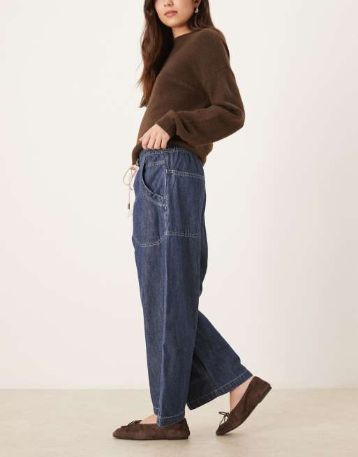 Free People - Easy - Denim broek met elastische taille in blauw, 2 van 5