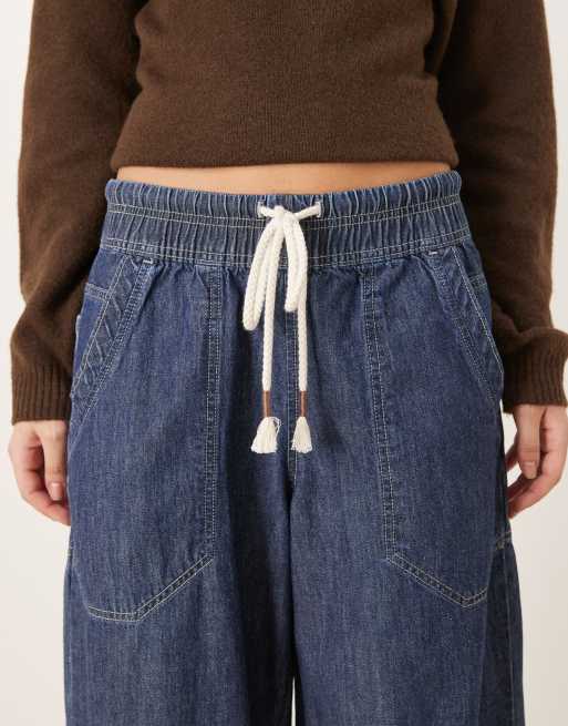 Free People - Easy - Denim broek met elastische taille in blauw, 4 van 5