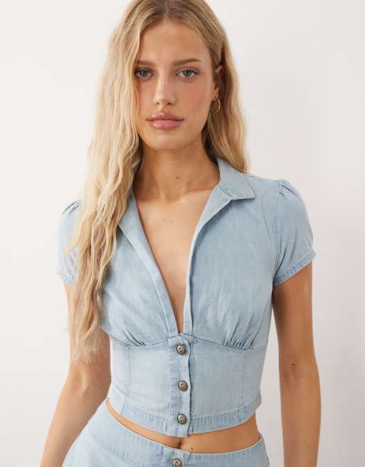 Free People easy does it denim blouse and midaxi skirt set in ice crush, 2 of 4