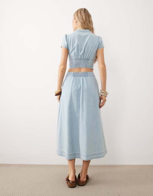 Free People easy does it denim blouse and midaxi skirt set in ice crush, 4 of 4