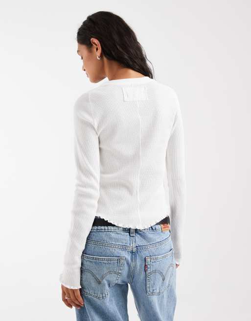 Free People Easy does it long sleeve T-shirt in white, 4 of 4