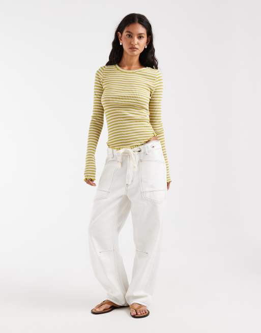 Free People Easy does it striped long sleeve T-shirt in green combo, 2 of 4