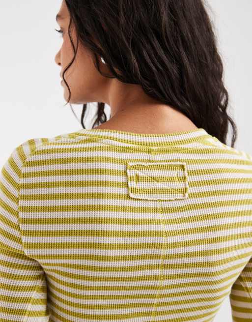 Free People Easy does it striped long sleeve T-shirt in green combo, 3 of 4